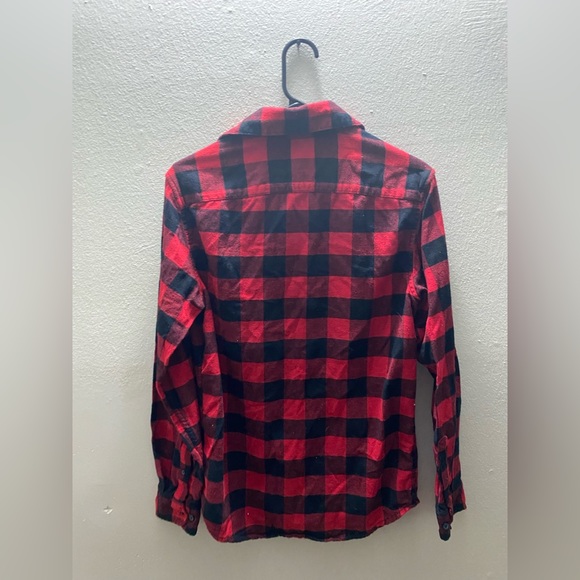 Mens Good Fellow small Black and Red Plaid Fleece Button down. - Picture 3 of 3